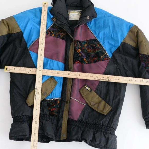Vintage 90's ISPO Blue & Black Patchwork Funky Puffer Zip Up Winter Jacket S - Picture 4 of 15